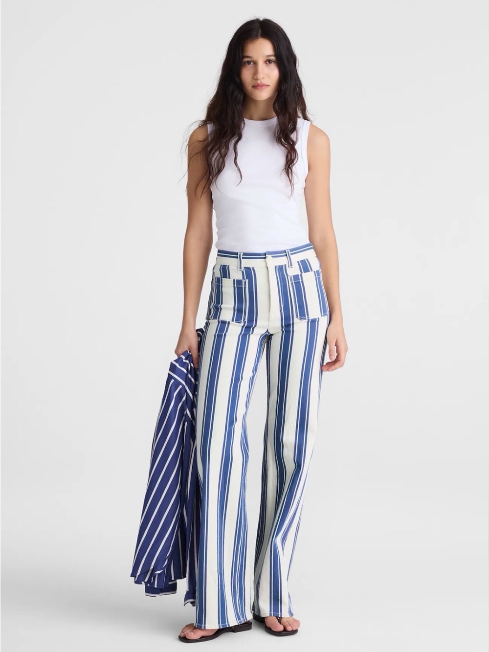 Madewell Blue and White Vertical Stripe Wide-Leg Pants